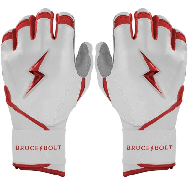 Bruce Bolt Chrome Series Long Cuff Red Batting Gloves
