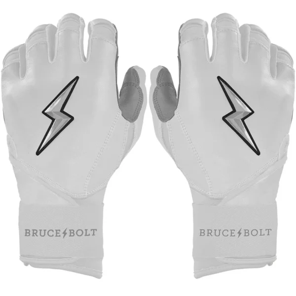 Bruce Bolt Chrome Series Long Cuff White Batting Gloves