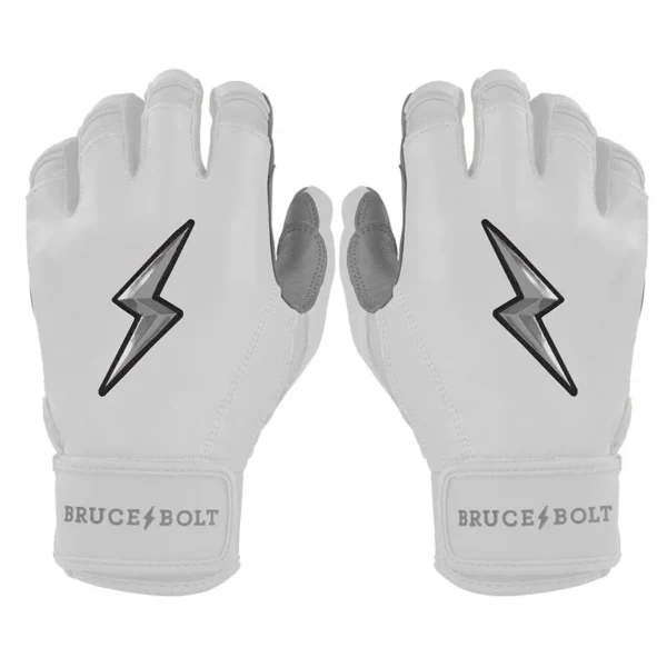 Bruce Bolt Chrome Series Short Cuff White Batting Gloves